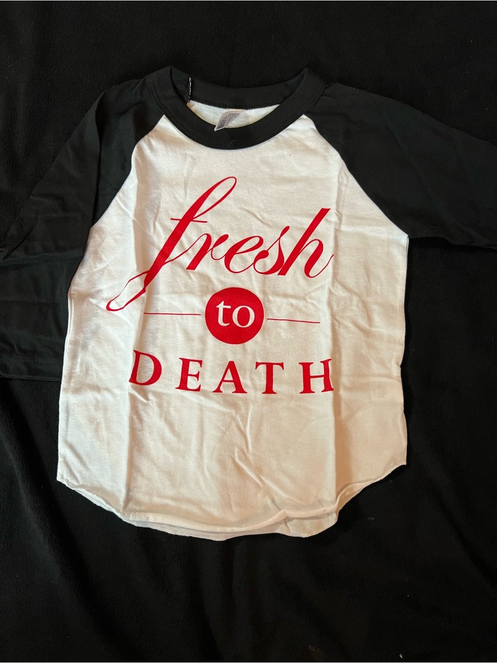 American Apparel Black & White Long Sleeve Tee with Red 'fresh to DEATH' Print
